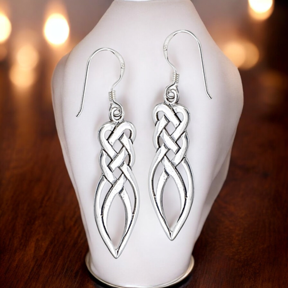 Sterling Silver Celtic Knot Drop Earrings.
