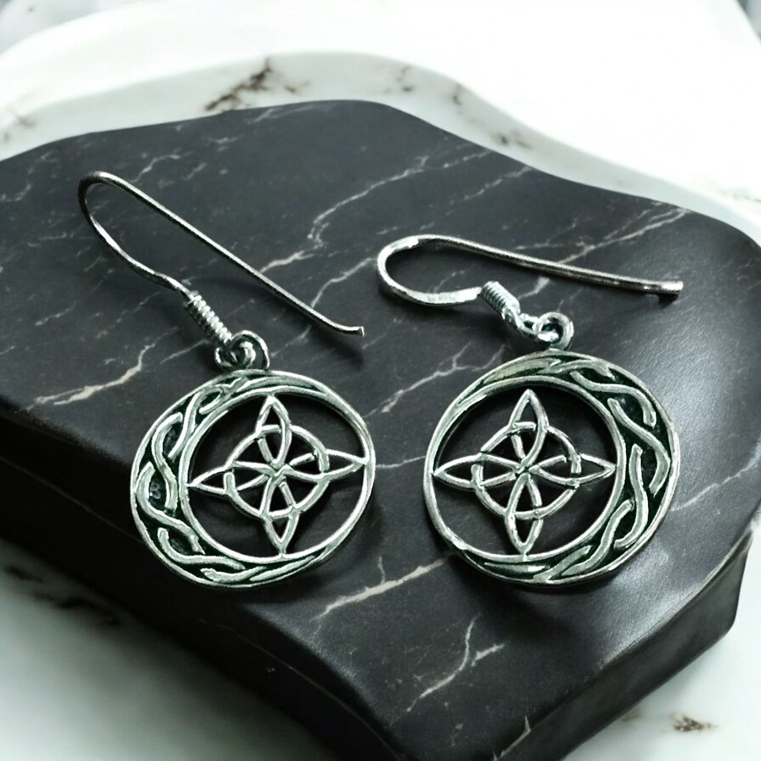 Sterling Silver Witch's Charm Magic Knot Hexefus Earrings on Stone
