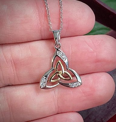 Silver Two-Tone Trinity Knot with Yellow Gold Plating Yellow gold plated Trinity Knot pendant in sterling silver, Celtic symbol necklace and meaningful gift.