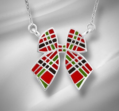 Scottish Tartan Bow Pendant Handcrafted silver Scottish tartan pendant, celebrating Scottish heritage and Celtic tradition.
