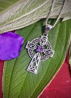 Medium Celtic Cross with Amethyst Stone Medium Celtic Cross with Amethyst Stone