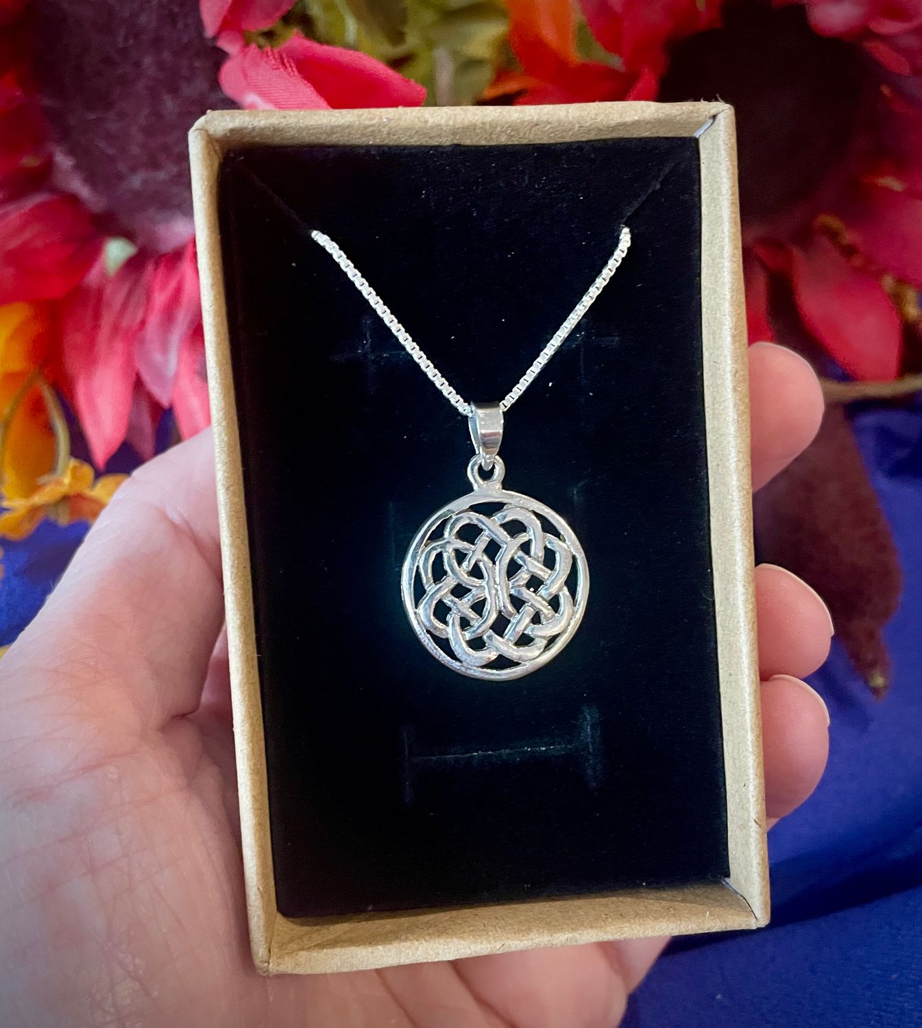 Celtic Knot in Circle - Nesta Sterling Silver Celtic Knot Pendant in Jewelry Box