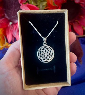 Celtic Knot in Circle - Nesta Sterling Silver Celtic Knot Pendant in Jewelry Box