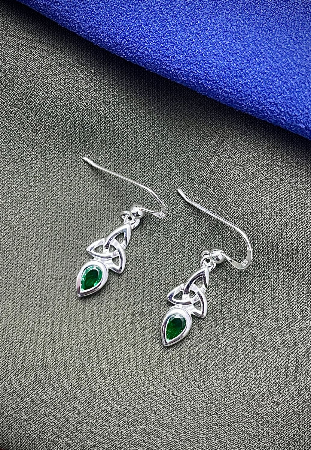 Trinity Knot and Synthetic Emerald Earrings
