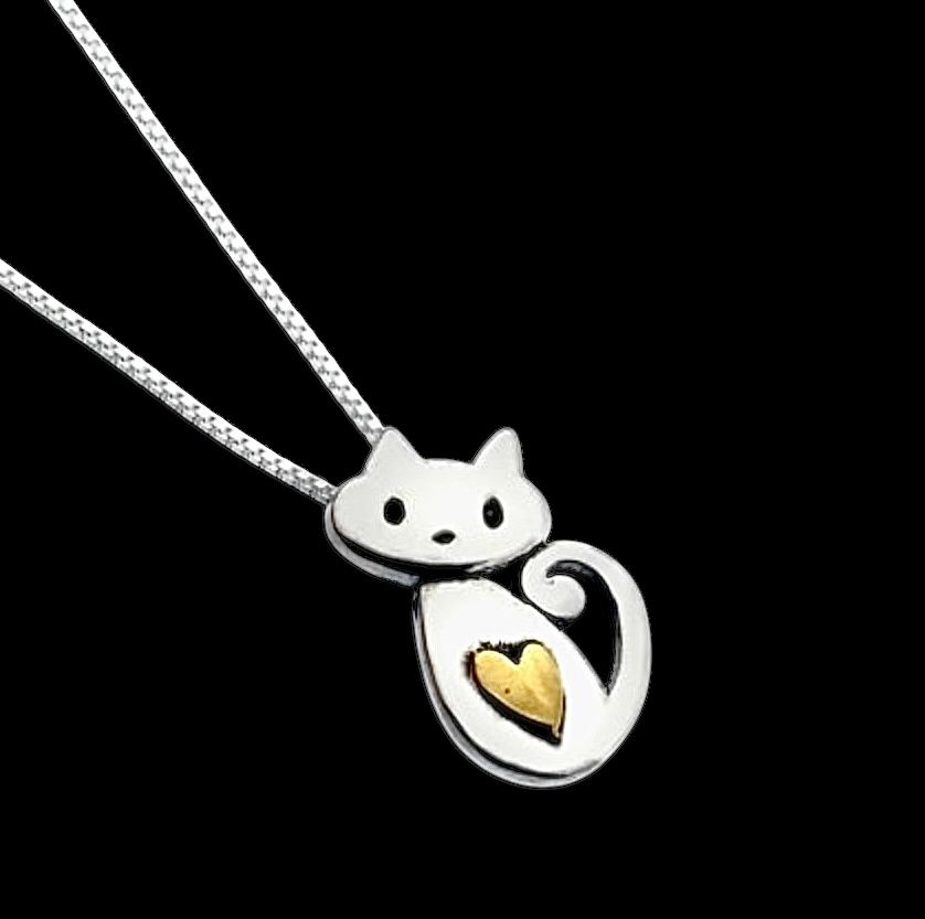 Silver Celtic Cat with Brass Heart