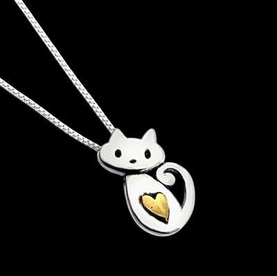 Silver Celtic Cat with Brass Heart