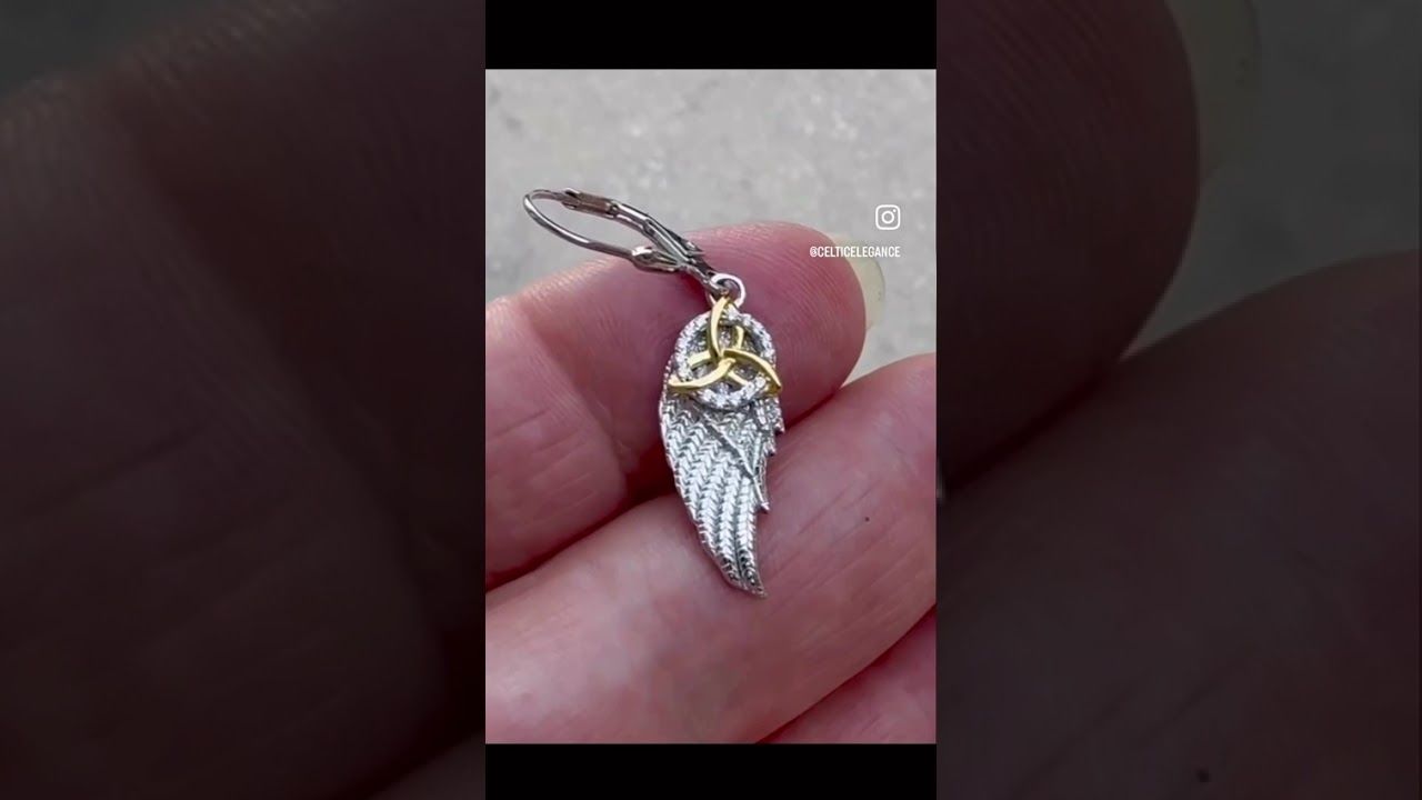 Silver Angel Wing Earrings with Gold Plated Trinity Knot