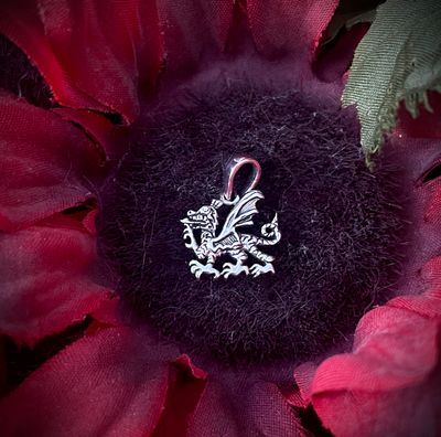 Sterling Silver Celtic Welsh Dragon Pendant on Flower