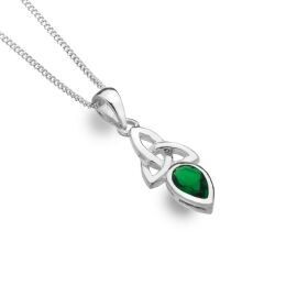 Sterling Silver Trinity Knot Pendant with Green Stone