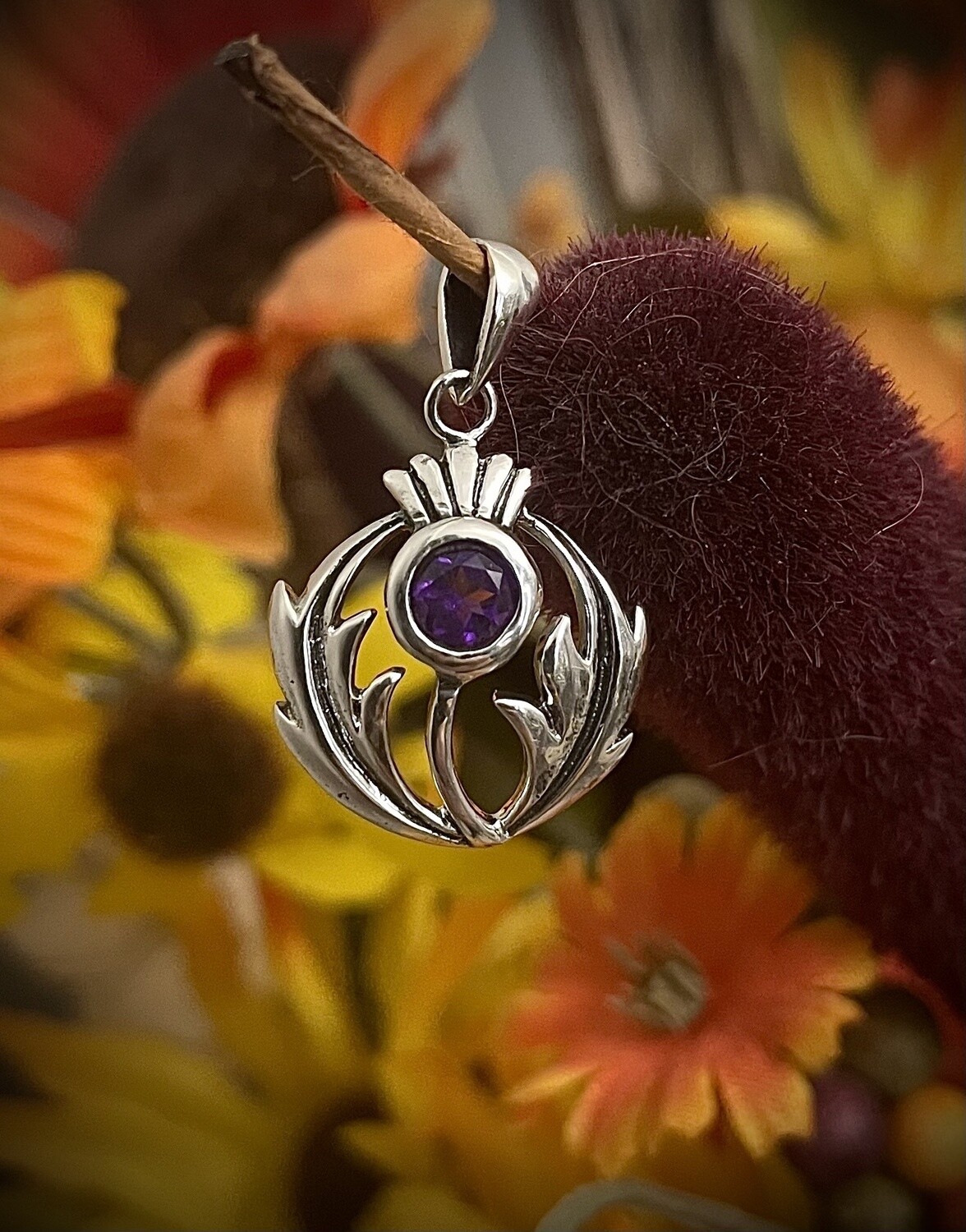 Scottish Thistle with Amethyst Stone pendant 