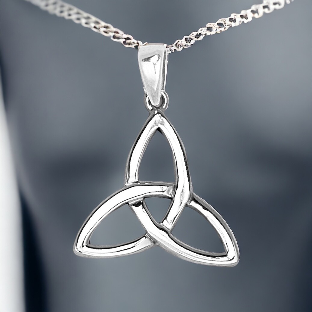 Sterling silver Trinity Knot pendant, celebrating Celtic culture and Irish heritage.