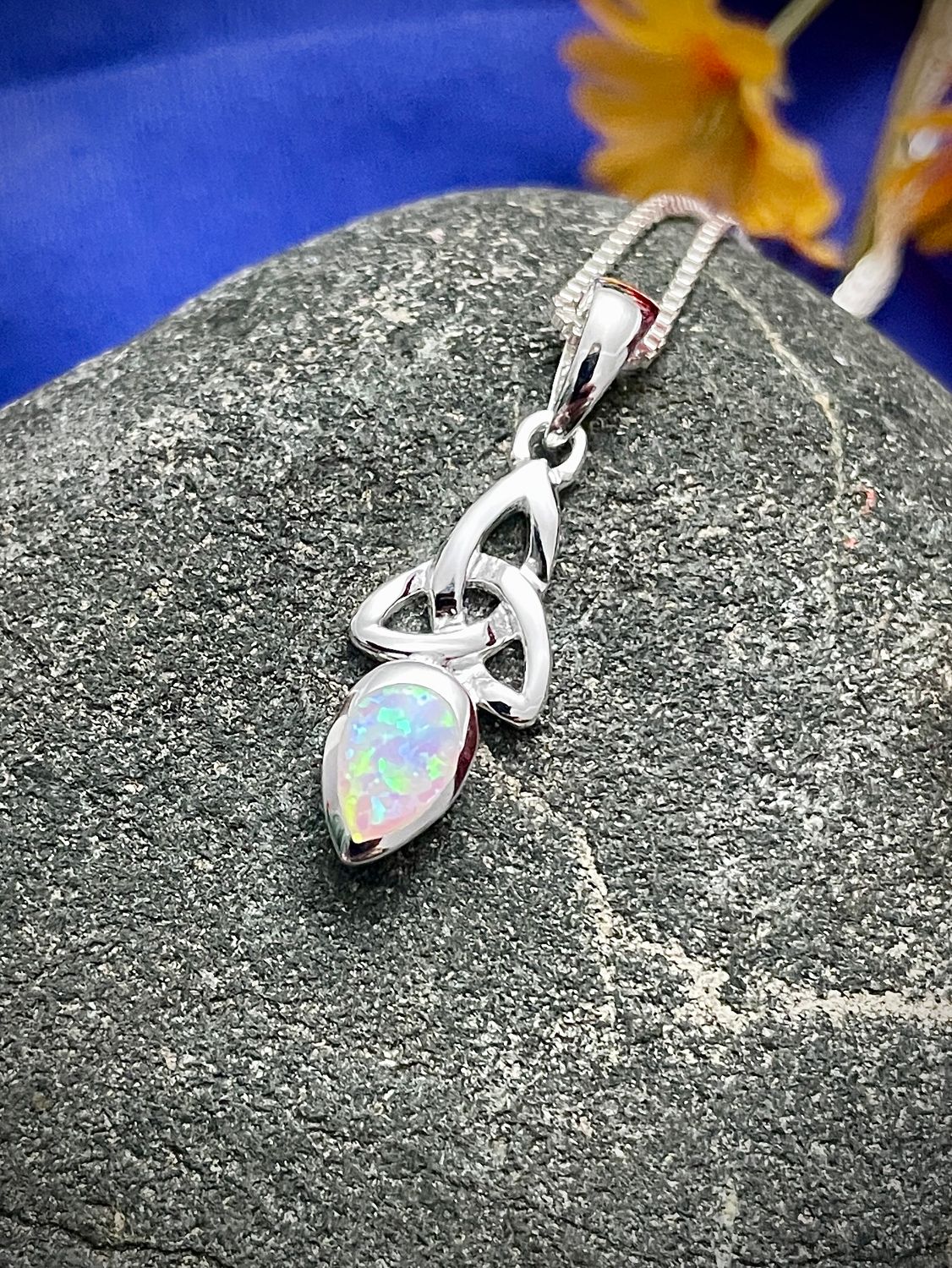 Trinity Knot with Synthetic Opal Stone
