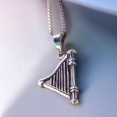 Sterling Silver Irish Harp Pendant Necklace