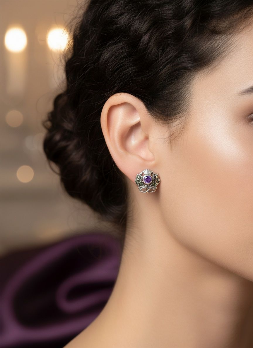 Silver Thistle and Marcasite Stud Earrings