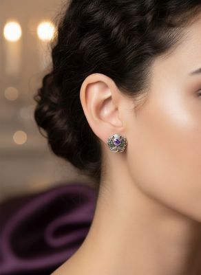 Silver Thistle and Marcasite Stud Earrings