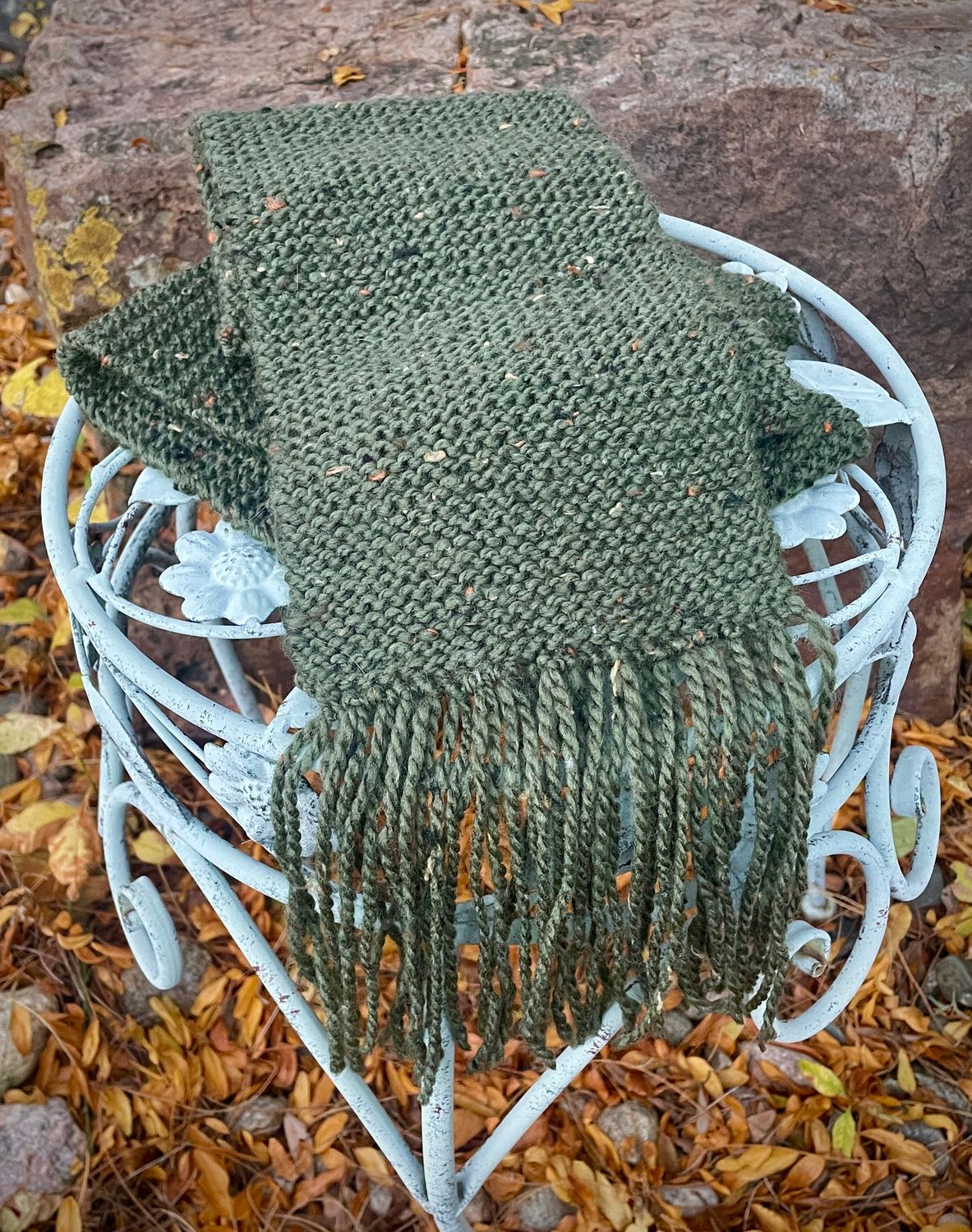 Wool-Effect Hand-Knitted Olive Scarf Wool-Effect Hand-Knitted Olive Scarf