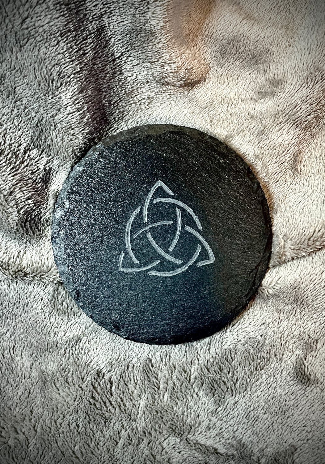 Hand Engraved Triquetra Slate Coasters - Set of 4