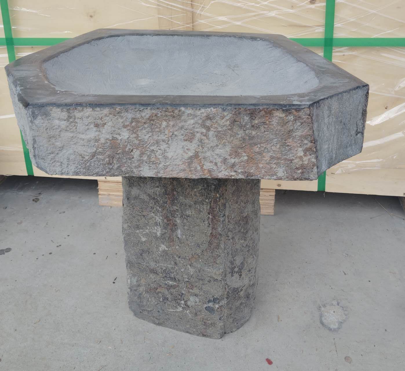 Hexagonal Shape Basalt Bird Bath