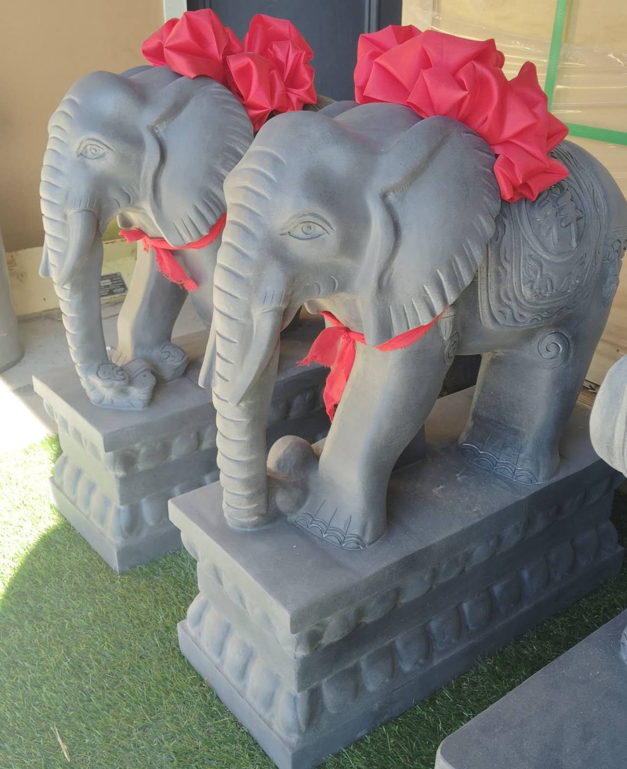 One Pair Limestone Elephant Statues-60cm H