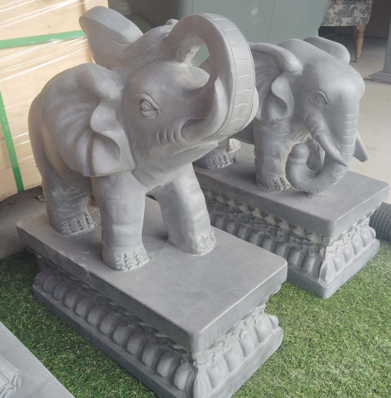 One Pair Limestone Elephant Statues