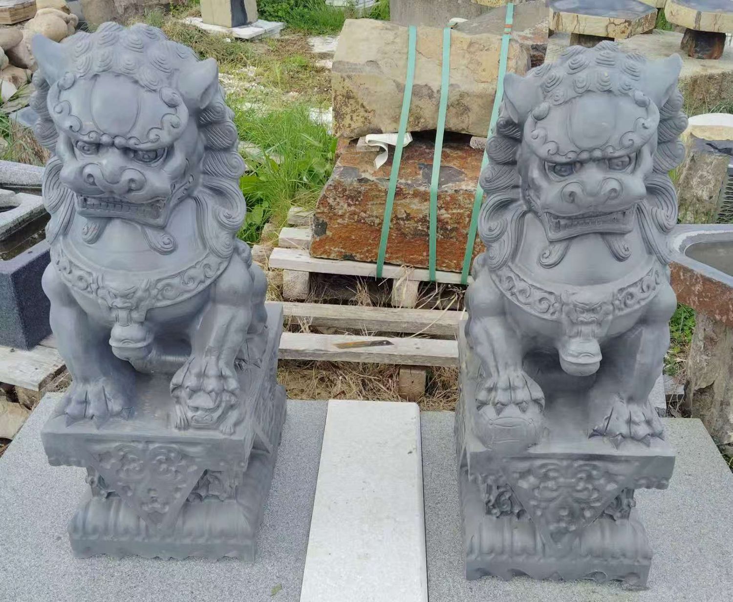 One Pair Limestone Lions- 80cm H