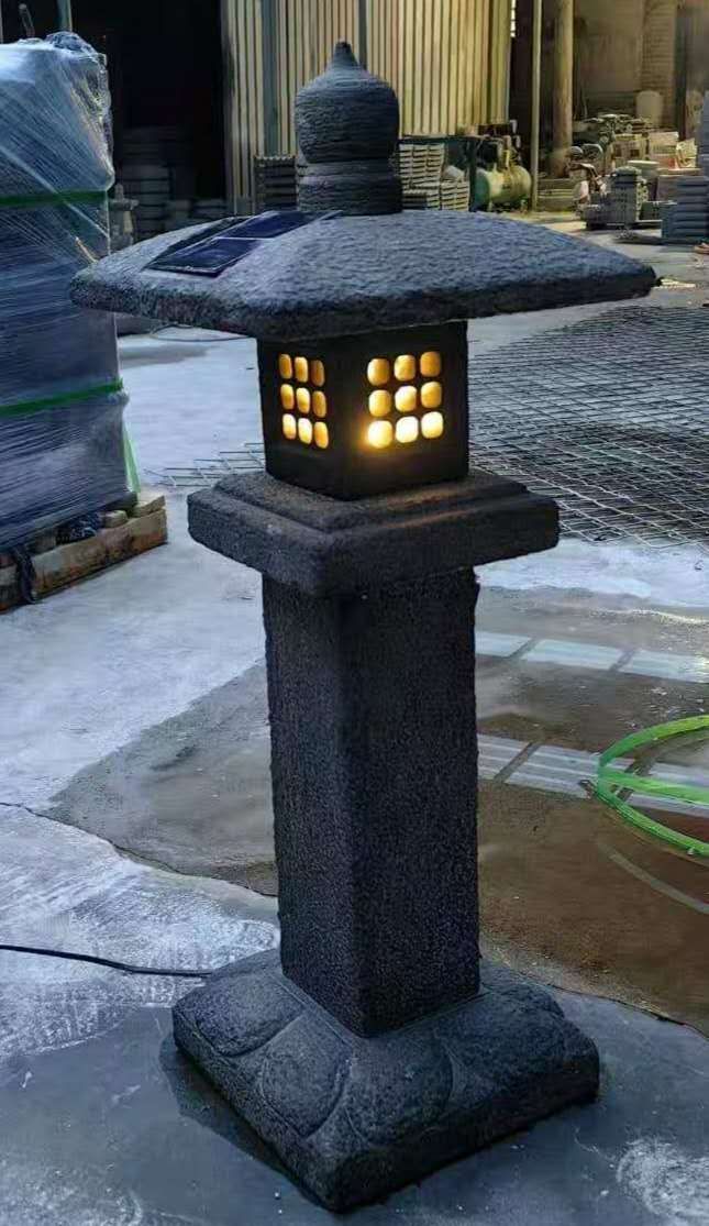 Solar Light Vintage Appearance Japanese Lantern-Limestone H.80cm