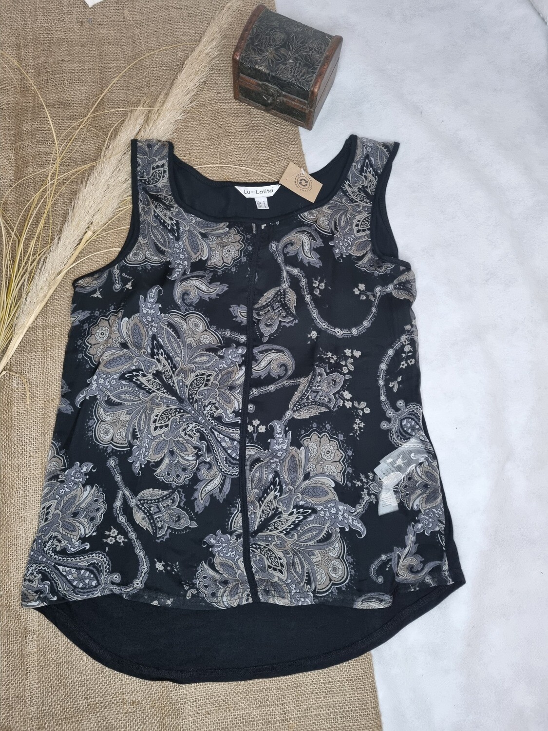 BLUSA TIPO MUSCULOSA DE BRETELES ANCHOS, ESTAMPADA, DE GASA Y ALGODÓN. MARCA LOLITA