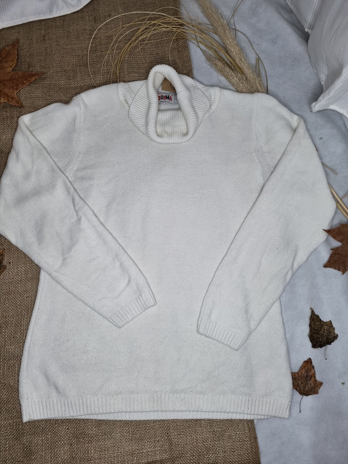 SWEATER TEJIDO, BLANCO, CUELLO POLERA, BURMA TALLE 3