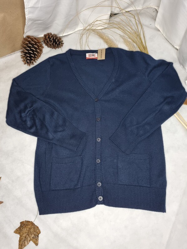 CARDIGAN CLASICO, AZUL MARINO, TALLE 1, BURMA