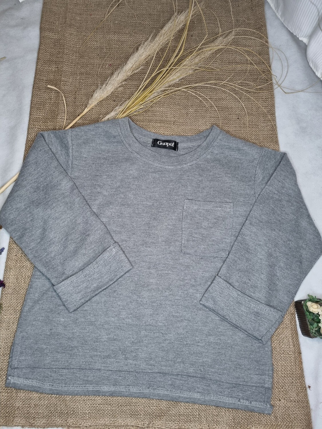SWEATER DE ALGODÓN, MANGA 3/4, COLOR GRIS, MARCA GUAPA, TALLE S