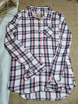 CAMISA DE MANGA LARGA, A CUADROS EN TONOS DE ROSA, AZUL Y BLANCO, EN VIYELA, MARCA YD, TALLE 12/13 AÑOS - VA PARA XS DE ADULTO