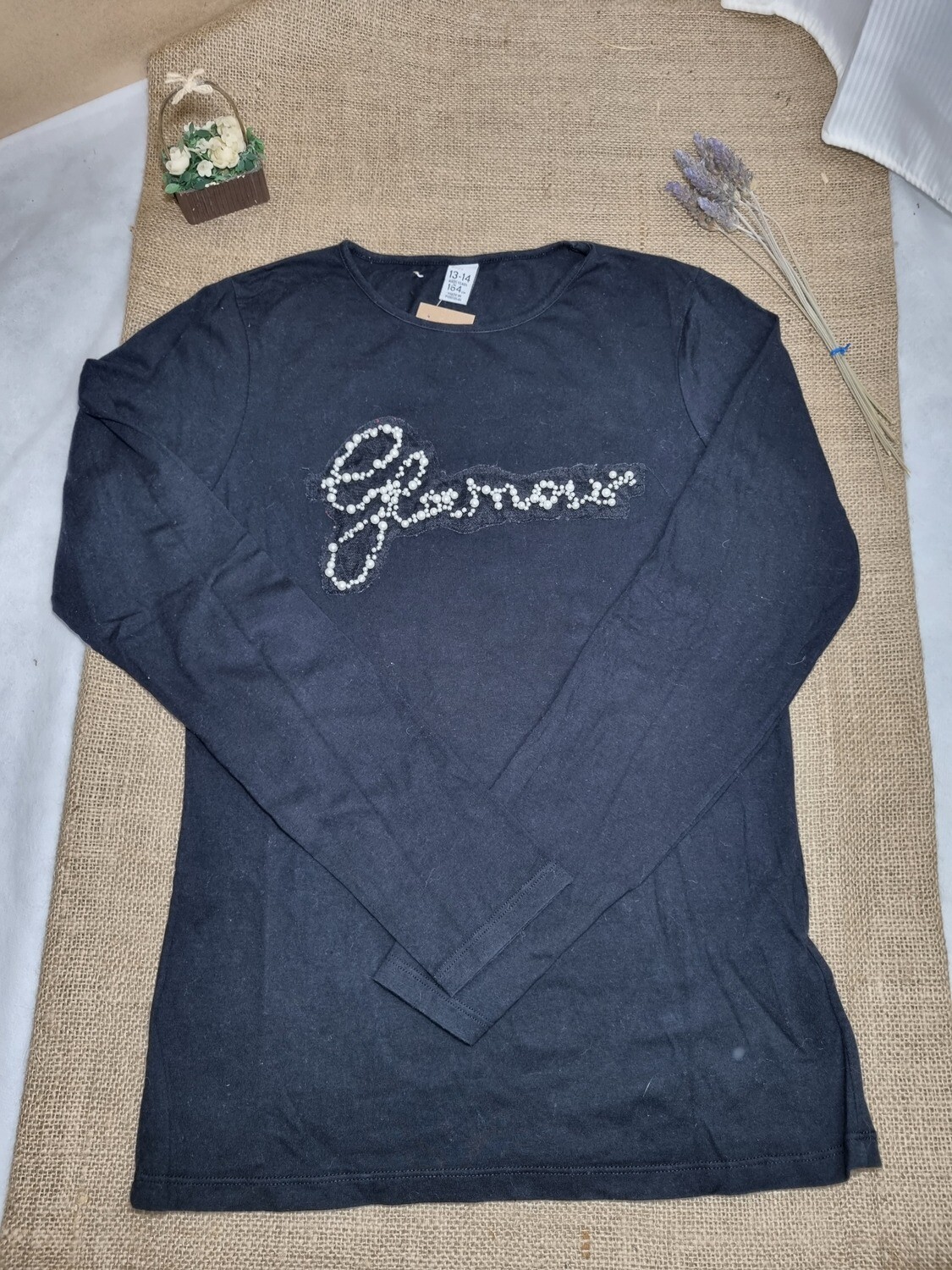 REMERA DE MANGA LARGA, COLOR NEGRO CON BORADO EN PERLITAS, MARCA ZARA KIDS, TALLE 13/14 AÑOS