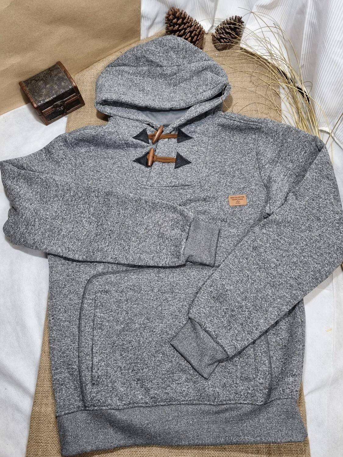CANGURO DEPORTIVO, AFELPADO, COLOR GRIS JASPEADO, TALLE XXL (XL)