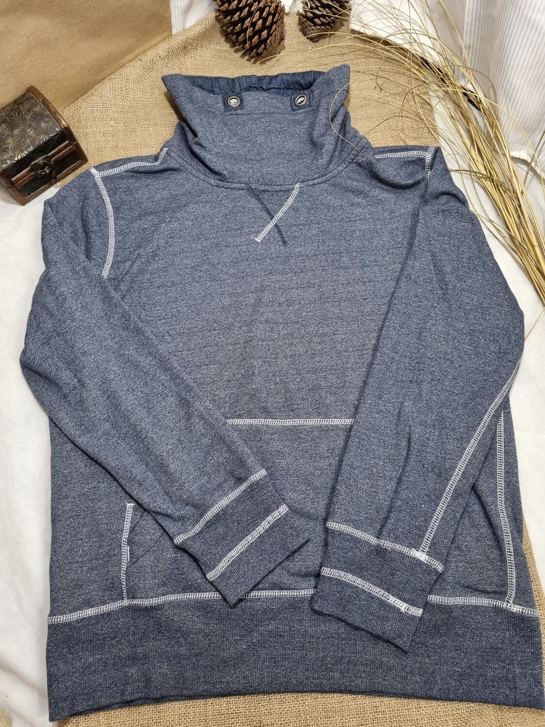 BUZO DEPORTIVO, CUELLO ALTO, COLOR AZUL JASPEADO, TALLE XL