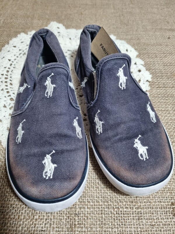 CHAMPIÓN/ZAPATILLA TIPO PANCHA NÁUTICA DE LONA, AZUL, MARCA POLO, TALLE 30.5. CON USO