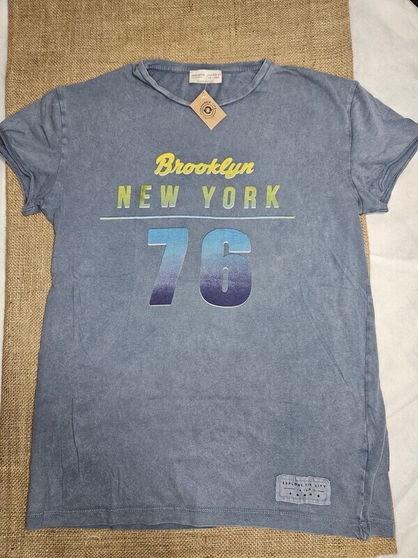 REMERA DE MANGA CORTA, COLOR AZUL CON ESTAMPA, MARCA ZARA BOYS, TALLE 13/14 AÑOS