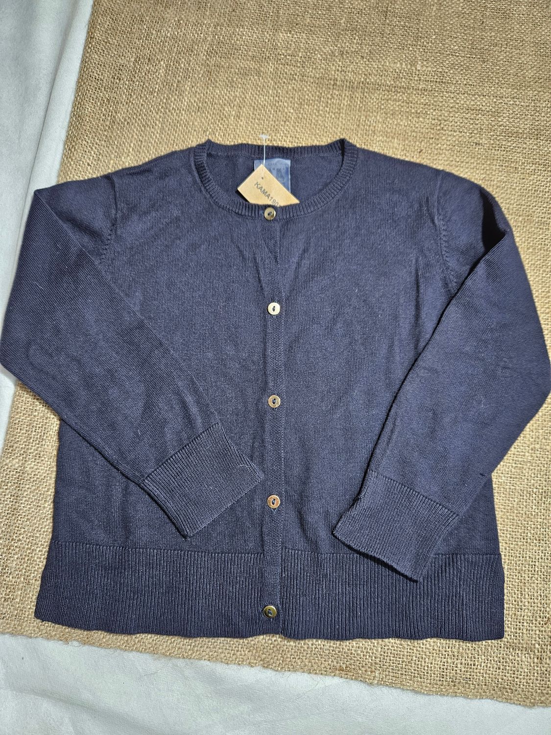 SACO DE HILO, COLOR AZUL MARINO. MARCA ZARA. TALLE 6.