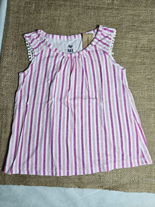 MUSCULOSA PARA NIÑA, RAYADA ROSADA, BLANCA Y FUCCIA. TALLE 2. MARCA BAS
