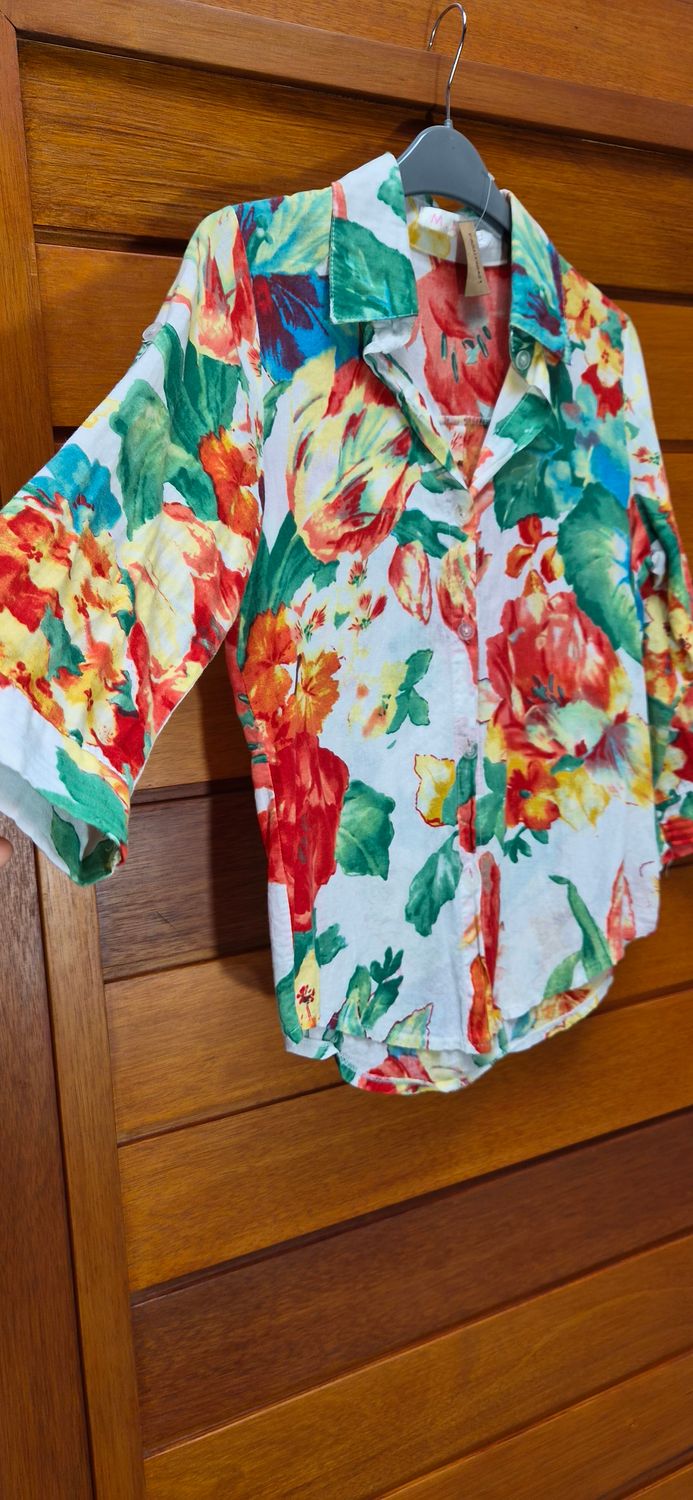CAMISA PARA DAMA, EN FIBRANA ESTAMPADA. MANGA 3/4. TALLE S