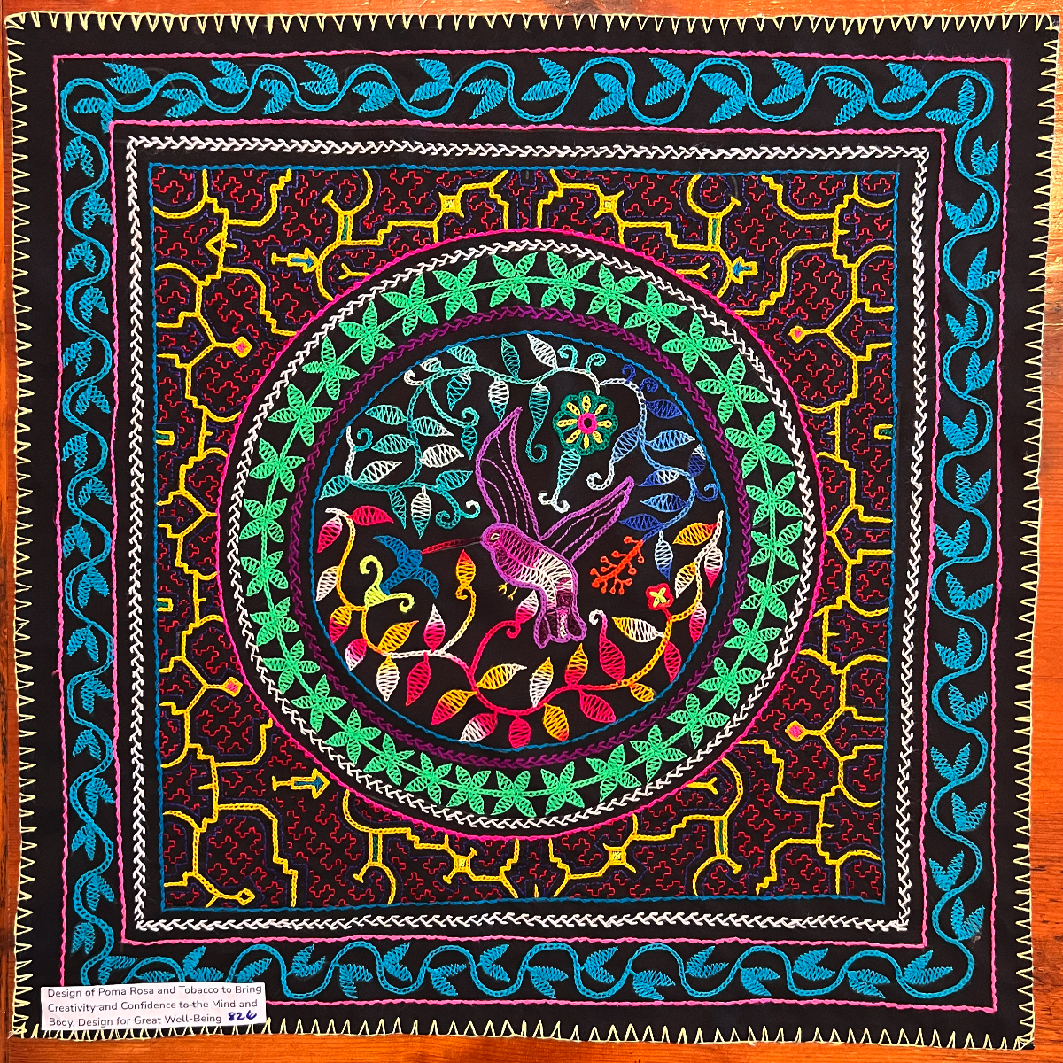 Song for creativity and confidence with Rose power, hummingbird and  Tobacco power. 28“ x 28“.