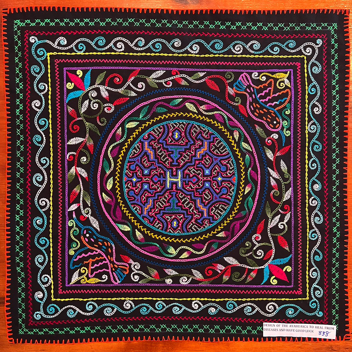 Song of ayahuasca to heal from diseases and have good luck. 29” x 29”.