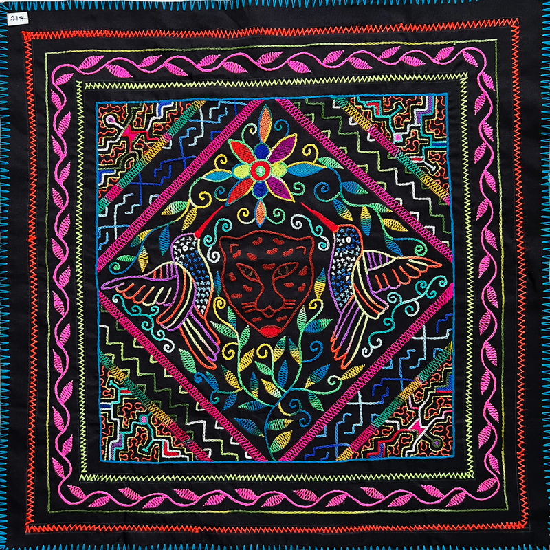 #218 Power of the Jaguar for protection and power, the Hummingbird for spiritual strength, and the song of all the Plants for healing and happiness 30” x 30”