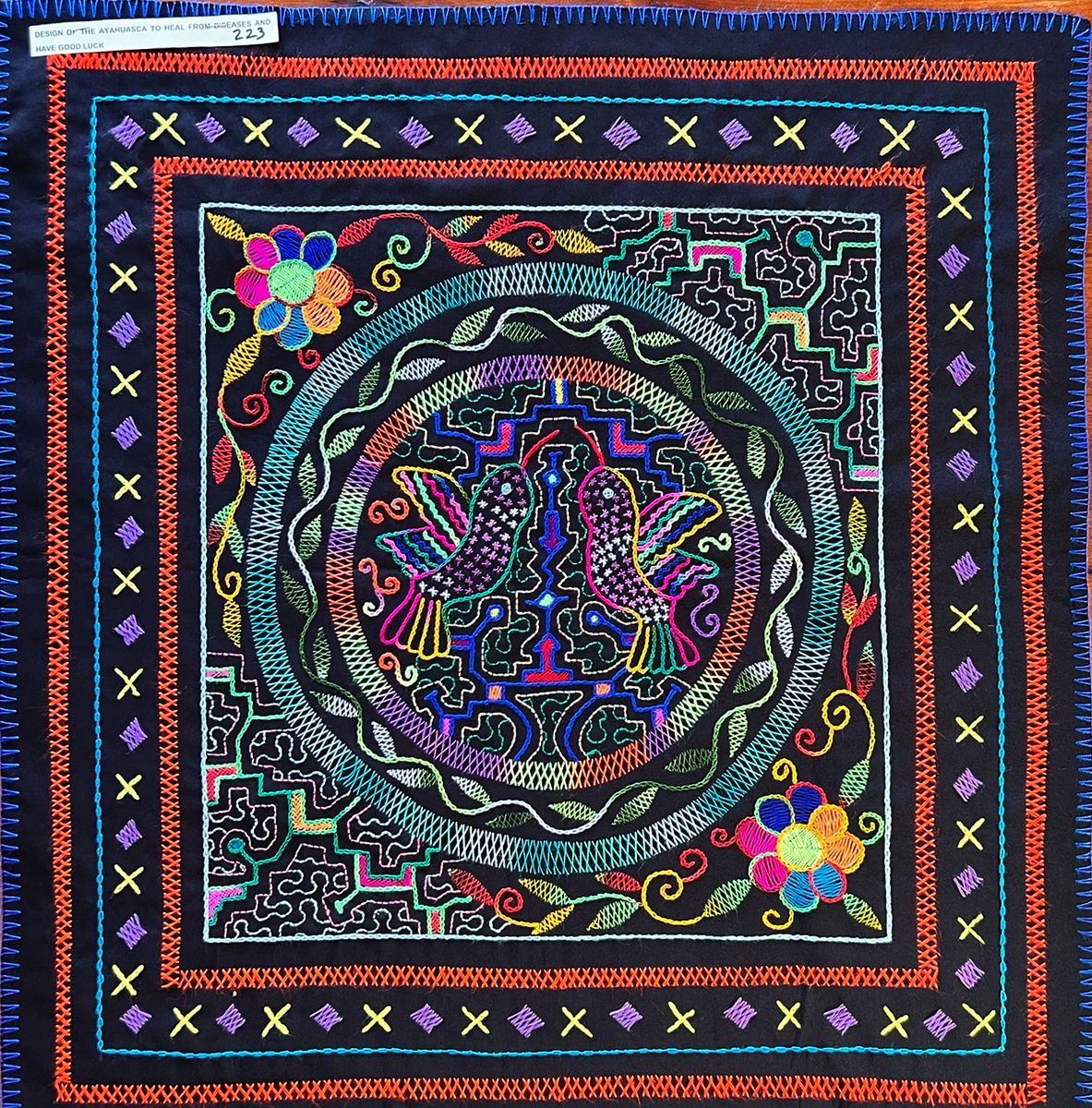 #223 Song of Ayahuasca to heal from diseases and to bring good luck. The Hummingbird for joy, tranquility, and spiritual development. 29”x 29”.