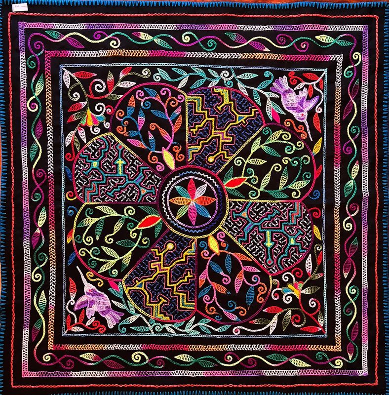 #234 Power of the Hummingbird for spiritual development and health, power of Ayahuasca for good visions of life and good health, protection of Tobacco and all of the Plants. 28” x 28”.