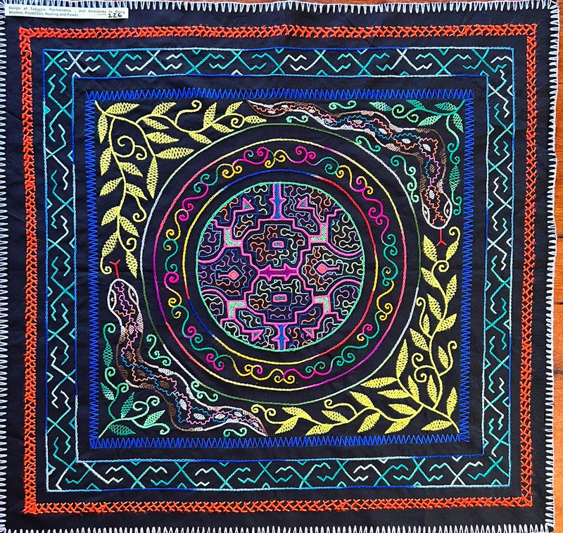 #226 Song of Tobacco, Pachamama, and Anaconda to bring wisdom, protection, healing, and power. 29” x 29”.