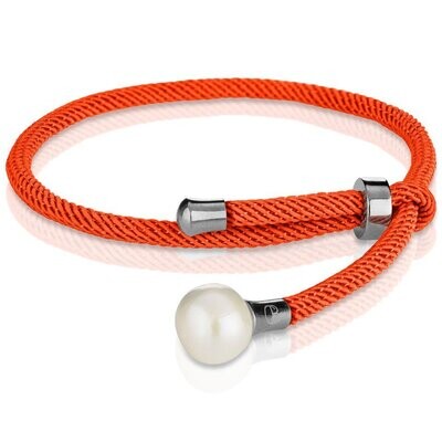 Armband IBIZA Style mit Süßwasserzuchtperle - orange/silber