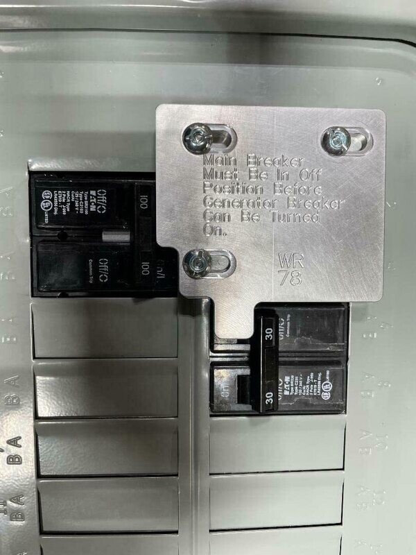 Generator Interlock WR-78 Compatible with Siemens/Eaton or ITE 100 amp Panels