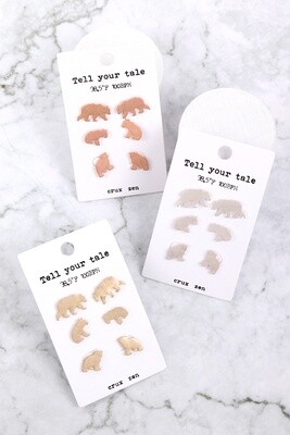 Metal Bear Post Earrings, Set of 3