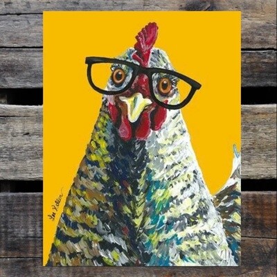 Williaminia Chicken with Glasses Metal Sign