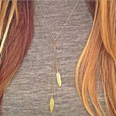 Layered Feather Pendant Necklace